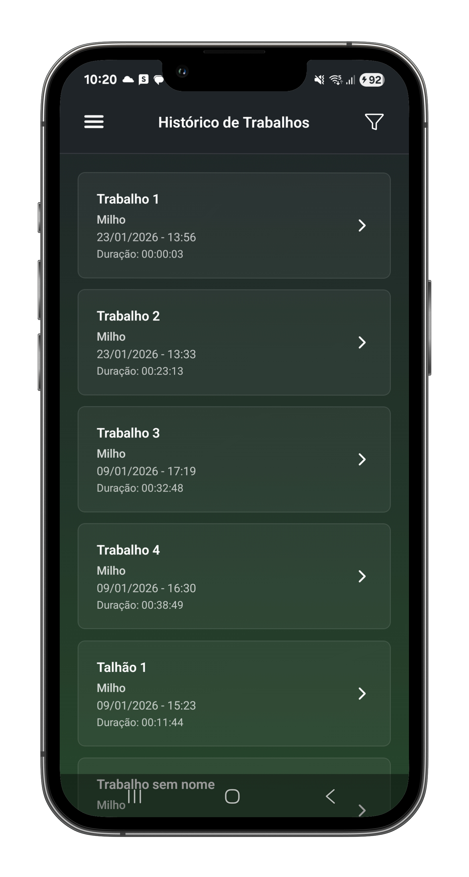 Histórico de trabalhos no AGX Sync