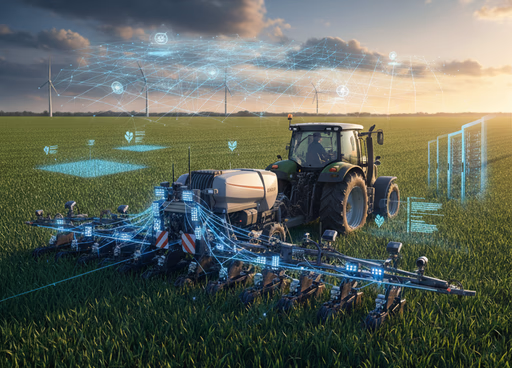 Tratores trabalhando em plantação